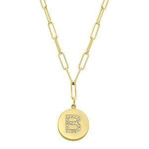 Adornia 14k Gold Plated Initial Letter ‘B’ Disc Pendant Paperclip Necklace